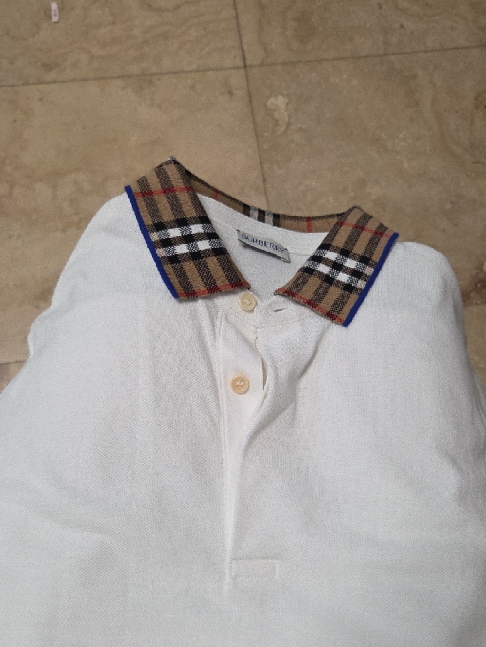 Burberry White Polo with Classic Check Trim - Picture 7 of 7